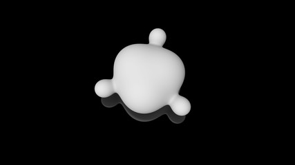 3D illustration of milk drops, round shape, located above the black reflective surface in space in a strictly geometric structure. 3D rendering of objects, futuristic background image
