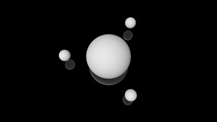 3D illustration of milk drops, round shape, located above the black reflective surface in space in a strictly geometric structure. 3D rendering of objects, futuristic background image