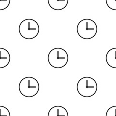 Seamless pattern with clock icon on white background. Time symbol. Vector illustration for design, web, wrapping paper, fabric.
