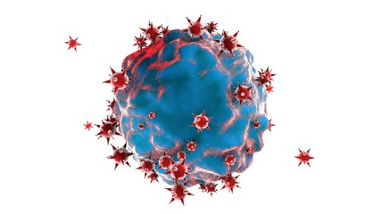 Fototapeta na wymiar 3D illustration of a virus that is attacked by antibodies. The idea of immunity, disease, health threats. 3D rendering on white background, isolated objects.