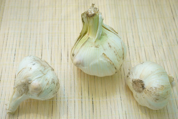 garlic on the table, ugly garlic, healthy  vegetable