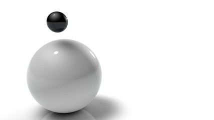3D illustration of white balls on white reflective background. Balls of different sizes are rolled in different directions. Futuristic image for background and desktop 3D rendering with depth of field