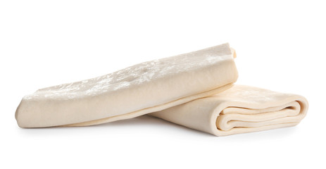 Fresh dough on white background. Puff pastry