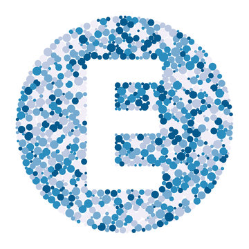 E letter color distributed circles dots illustration