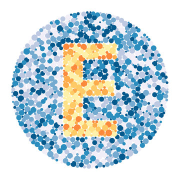 E letter color distributed circles dots illustration