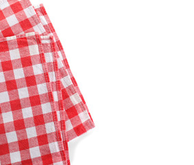 Classic red checkered blanket isolated on white, top view