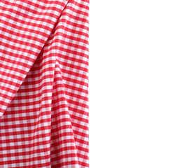 Classic red checkered tablecloth isolated on white, top view