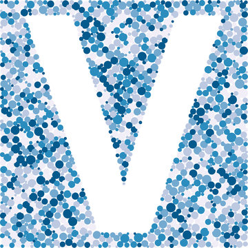 V letter color distributed circles dots illustration