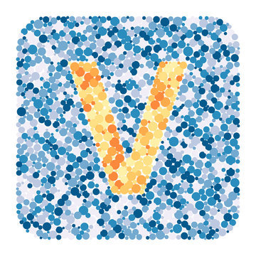 V letter color distributed circles dots illustration