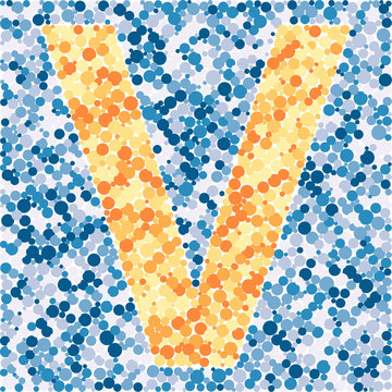 V letter color distributed circles dots illustration