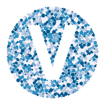 V letter color distributed circles dots illustration