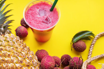 Water melon smoothie juice with ice, pineapple lychee