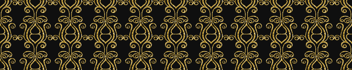 Art Deco Pattern. Seamless black and gold background. Luxury lace ornament. Retro geometric design. 1920-30s motifs. Luxury vintage illustration