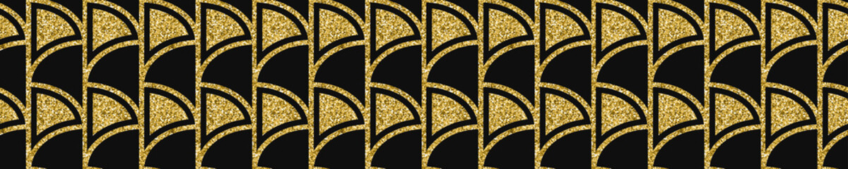 Art Deco Pattern. Seamless black and gold background. Luxury lace ornament. Retro geometric design. 1920-30s motifs. Luxury vintage illustration
