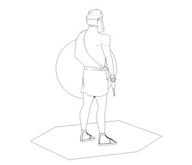 warrior character, contour visualization, 3D illustration, sketch, outline