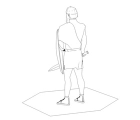 warrior character, contour visualization, 3D illustration, sketch, outline