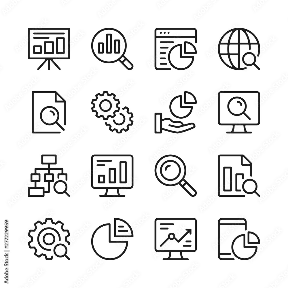 Fototapete data analysis line icons set. modern linear graphic design concepts, simple outline elements collect