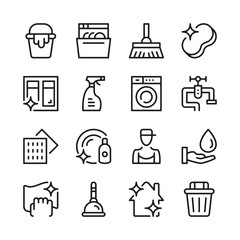 Cleaning line icons set. Modern linear graphic design concepts, simple outline elements collection. Vector line icons