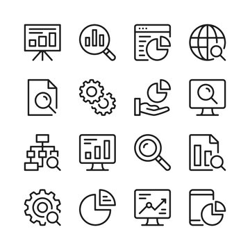 Data analysis line icons set. Modern linear graphic design concepts, simple outline elements collection. Vector line icons