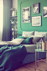 White, grey and green classy bedroom interior design