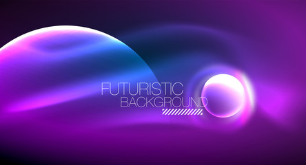 Blue neon bubbles and circles futuristic abstract background