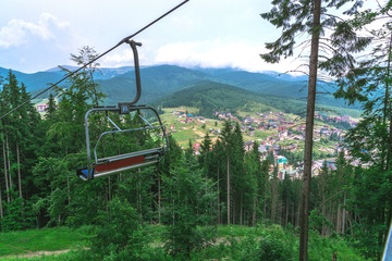 Fototapeta na wymiar ski lift in the mountains in the summer