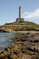 Faro de Cabo de Palos, located on a small peninsula in Cartagena (Murcia) Spain