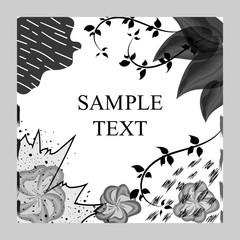 Creative fashion glamour hand drawn floral background. Vector black and white textured cards. Beautiful abstract poster.