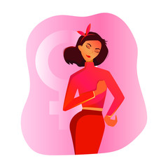 Feminism concept. Female sign. Strong woman in flat style. Vector illustrations.