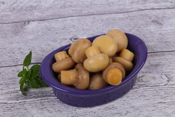 Pickled champignon heap in the bowl