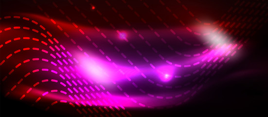 Obraz premium Neon glowing techno lines, hi-tech futuristic abstract background template with square shapes