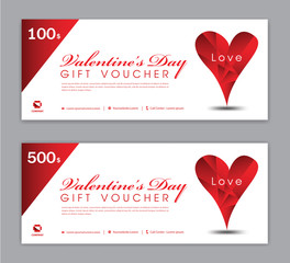 Fototapeta na wymiar Valentine's Day Gift Voucher template, Coupon, discount, Sale banner, Horizontal layout, discount cards, headers, website, red background, vector illustration EPS10