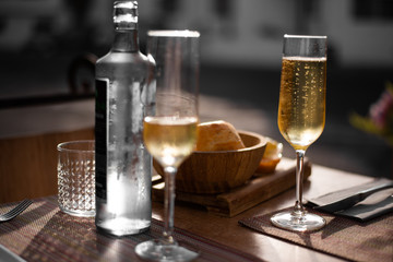 glass of wine on table
