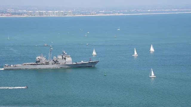 USS Bunker Hill (CG-52) Departs San Diego Past Coronado Island