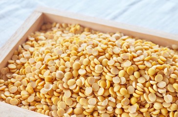 Yellow Dried Soybeans in A Wooden Tray