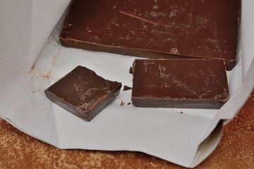the unpacked chocolate and slices of chocolate