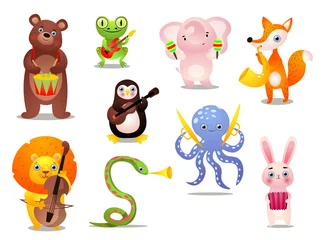 Fotobehang Set of cute colorful musician animals with different instrument © greenpicstudio