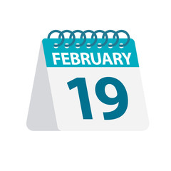 February 19 - Calendar Icon. Vector illustration of one day of month. Desktop Calendar Template