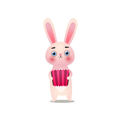 Cute pink easter bunny is playing at old accordion
