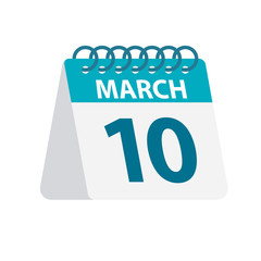 March 10 - Calendar Icon. Vector illustration of one day of month. Desktop Calendar Template