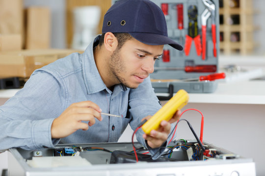 an electrician is at work