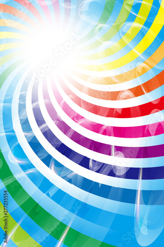 Background Wallpaper Vector Illustration Design Free Free Size Charge Free Colorful Color Rainbow Show Business Entertainment Party Image 背景素材壁紙 イラスト 楽しいパーティー 虹色 渦巻き シャボン玉 放射光 輝き 無料 フリーサイズ Wall Mural Tomo00