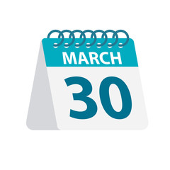 March 30 - Calendar Icon. Vector illustration of one day of month. Desktop Calendar Template