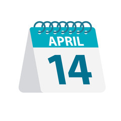 April 14 - Calendar Icon. Vector illustration of one day of month. Desktop Calendar Template