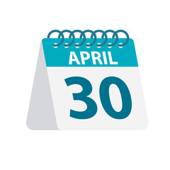 April 30 - Calendar Icon. Vector illustration of one day of month. Desktop Calendar Template