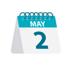 May 2 - Calendar Icon. Vector illustration of one day of month. Desktop Calendar Template