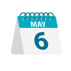 May 6 - Calendar Icon. Vector illustration of one day of month. Desktop Calendar Template