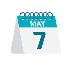 May 7 - Calendar Icon. Vector illustration of one day of month. Desktop Calendar Template