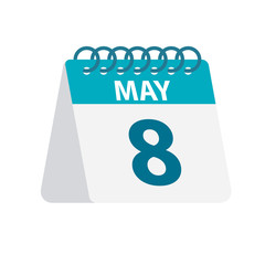 May 8 - Calendar Icon. Vector illustration of one day of month. Desktop Calendar Template