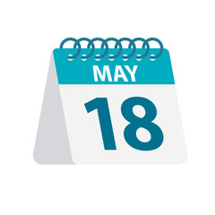 May 18 - Calendar Icon. Vector illustration of one day of month. Desktop Calendar Template